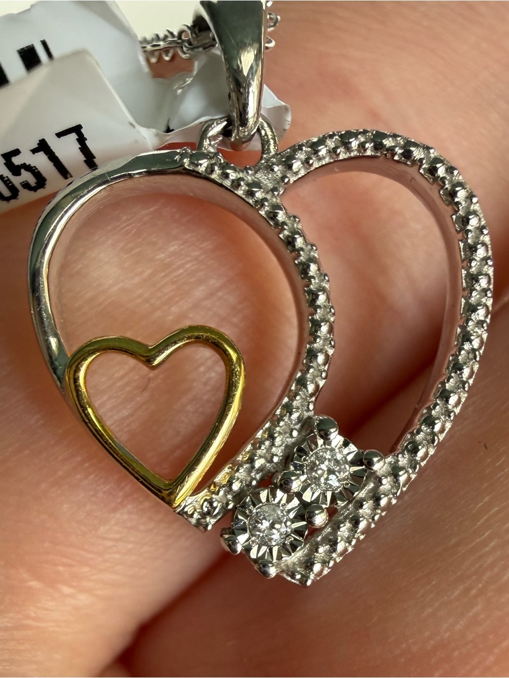 925 Diamond Heart Pendant Necklace with Gold Accent